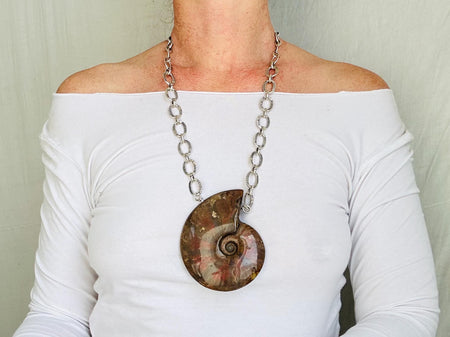 Ammonite Pendant Necklace on a Chunky Sterling Silver Chain. Handmade Designer Necklace. 2715