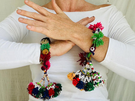 Pair Vintage Banjara Bracelets. Beaded Tassel Accessories and Decor! 4297