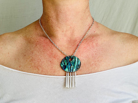 Abalone Pendant Necklace. Paua & Sterling Silver Bohemian Jewelry. Handmade.4192