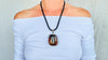Large Amber and Sterling. Pendant on a Leather Cord