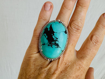 Turquoise and Silver Ring. Adjustable Size. 0715