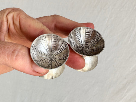 Large Silver Barbell Earrings. Thailand. Faux Tunnels. 1019