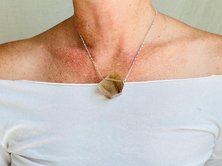 Gold-Rutilated Quartz Crystal Pendant Necklace. Sterling Silver. Atelier Aadya. Medicine Necklace. 2561