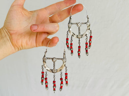 Vintage Uzbek Hoop Earrings. Bukhari Sterling Silver Earrings. 2637