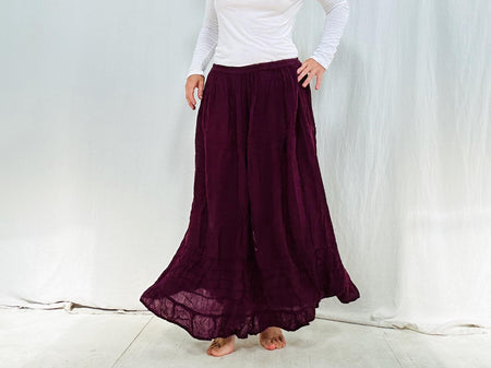 Mexican Gauze Skirt. Aubergine. One Size. Elastic Waist