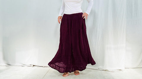 Mexican Gauze Skirt. Aubergine. One Size. Elastic Waist