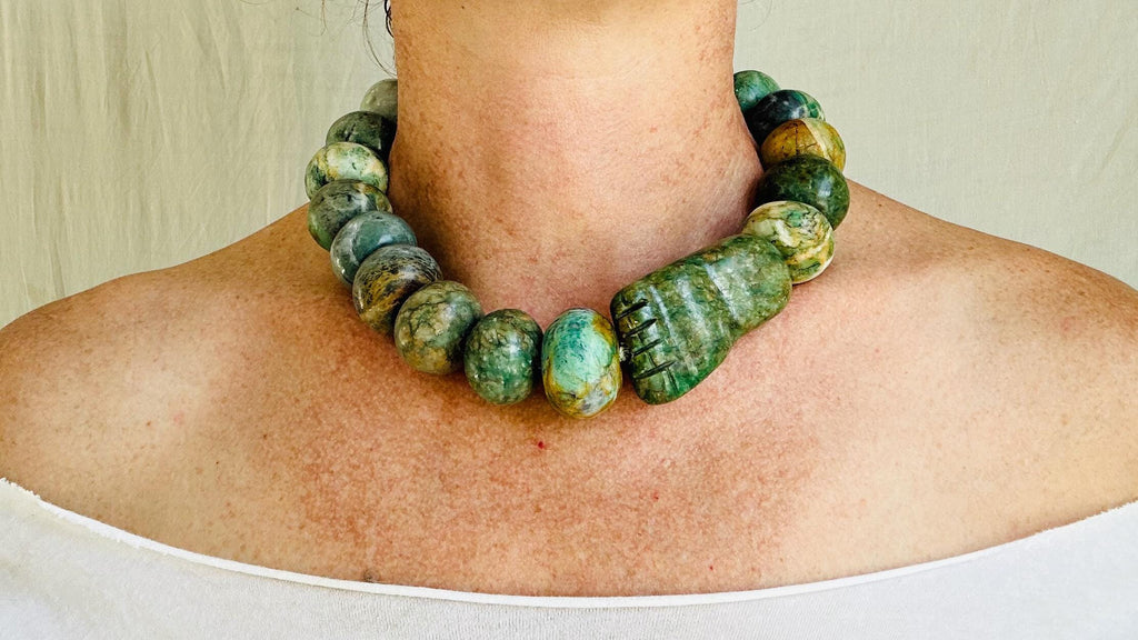 Guatemalita Necklace with Jade and Silver. Replica