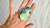 Oversized Labradorite Ring. Gorgeous Blue-Green. Adjustable. 1139