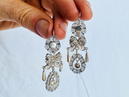 Oaxacan Filigree Earrings.Sterling Silver. Mexico. Frida Kahlo. 2814