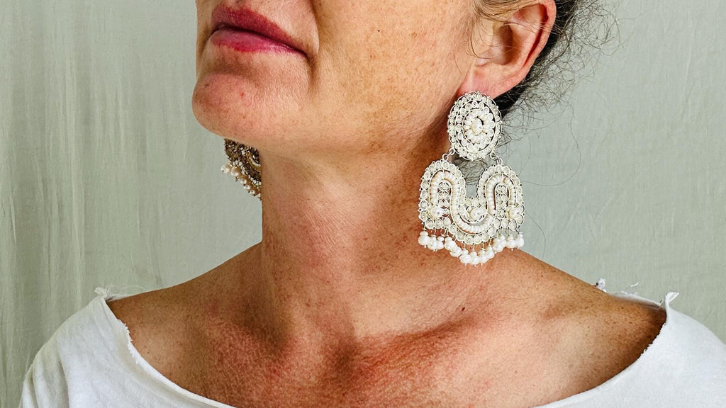 Vintage Oaxacan Filigree Earrings with Pearls. Sterling Silver.