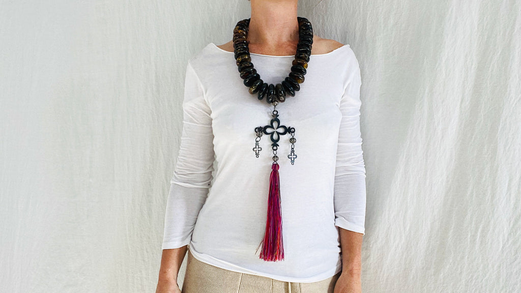 Mexican Amber and Silver Yalalag Cross Necklace! IN COMPLIANCE with Etsy regulations.