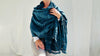 Indigo Silk & Wool Scarf and Shawl. Mirrorwork. Handwoven, Hand Dyed.