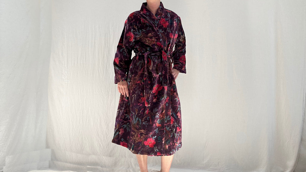 Cotton Velvet Printed Robe. Luxe Robe.