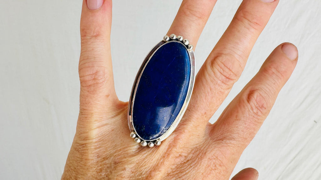 Lapis Lazuli Silver Ring. Adjustable Size. Sterling Silver. 4332