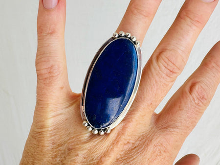 Lapis Lazuli Silver Ring. Adjustable Size. Sterling Silver. 4332