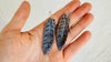 Carved Abalone Feather Earrings. Exact Pair. Paua and Sterling Silver Jewelry. 2733
