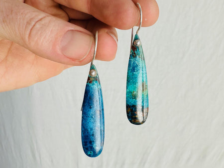 Chrysocolla and Sterling Silver Earrings. Atelier Aadya. 2694