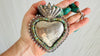 Turquoise Beaded Necklace, Milagro Sacred Heart Pendant. Sterling Silver.
