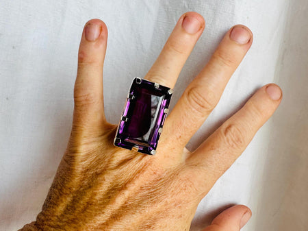 Oversized Faceted Amethyst Ring | Handmade Adjustable Sterling Silver | Unique Gemstone Jewelry. 3009