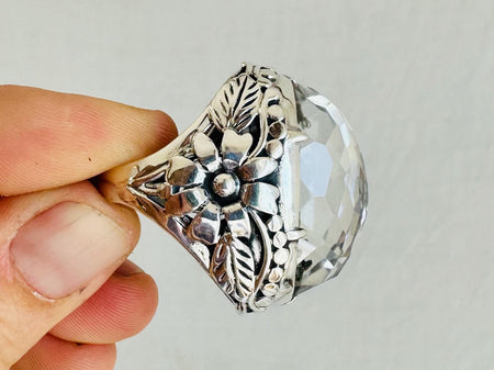 Natural Quartz Ring. Oversized. Botanicals. Size 7. 4139