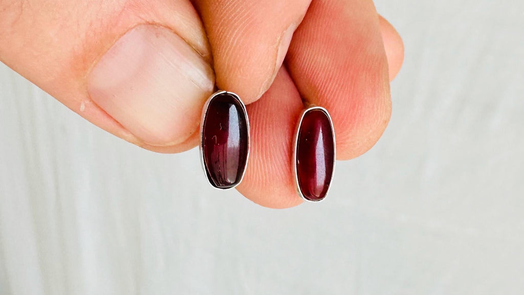 Red Amber Post Earrings. Sterling Silver from Mexico. 4352