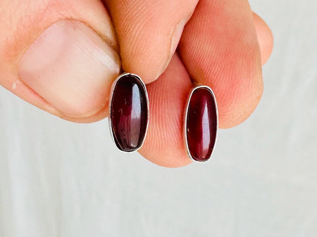 Red Amber Post Earrings. Sterling Silver from Mexico. 4352