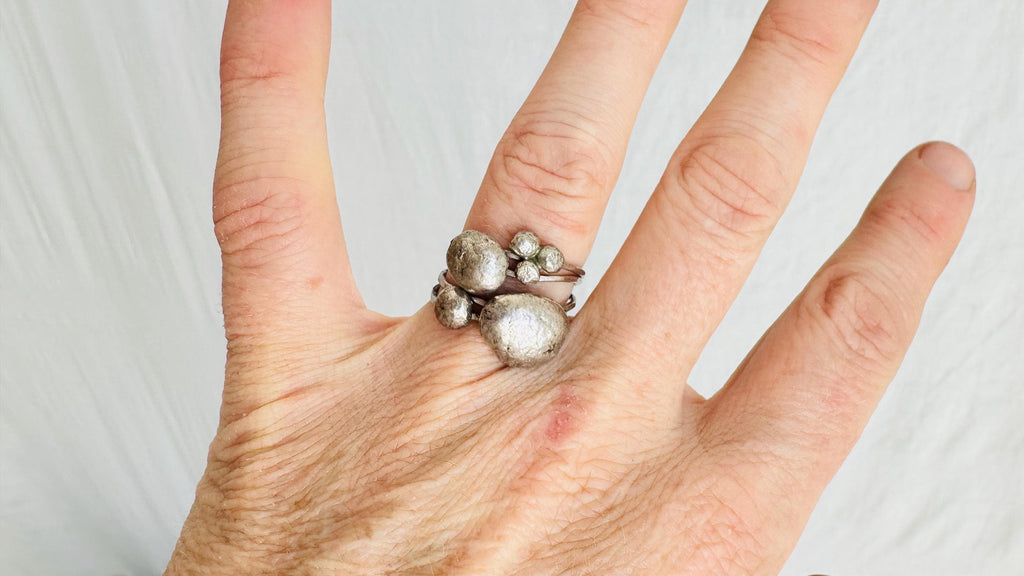 Silver Pebble Stacked Ring. Handmade Sterling Silver Jewelry. Size 7. 2631
