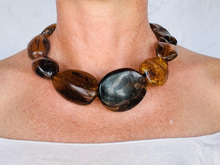Dramatic Amber Necklace. Antique Sterling Silver Beads. Maximalist Designer Jewelry.