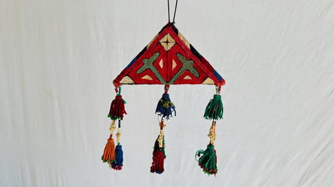 Vintage Silk Turkmen Tribal Beaded Tassels. Evil Eye. Door or Wall Decor. 4265
