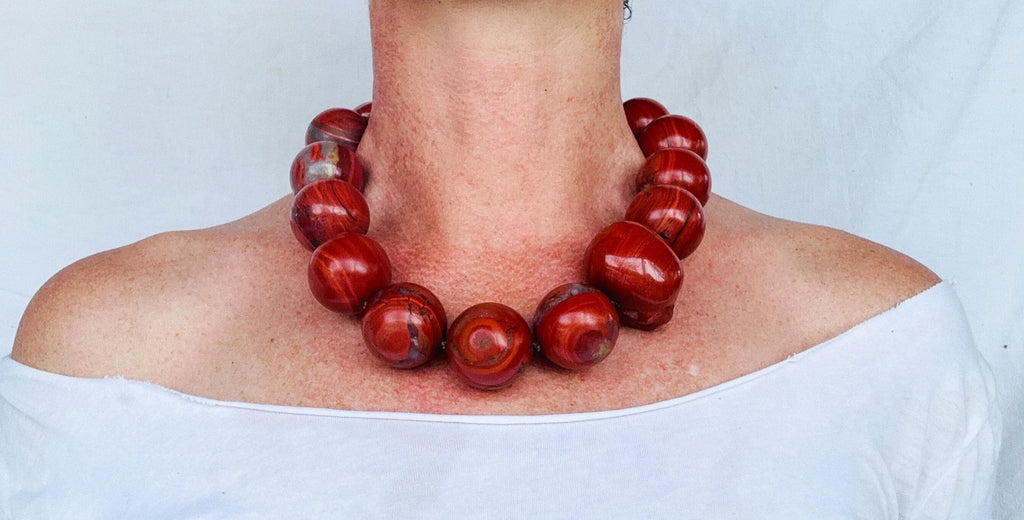 Skully Red Jasper Necklace. Handmade Designer Stone Jewelry. Medicine Necklace.