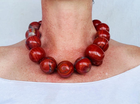 Skully Red Jasper Necklace. Handmade Designer Stone Jewelry. Medicine Necklace.