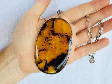 Large Amber Pendant on a Sterling Silver Chain. 4397