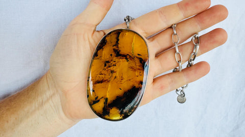 Large Amber Pendant on a Sterling Silver Chain. 4397