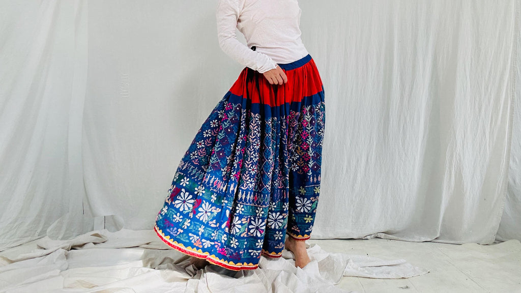 Vintage Banjara Skirt. Hand-Embroidered Drawstring Skirt. 4313