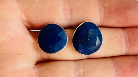 Lapis Lazuli Asymmetrical Earrings. Sterling Silver. 0915