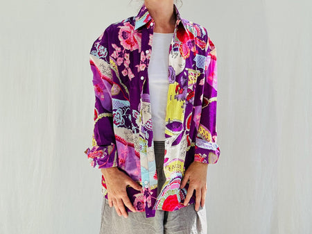 Indian Paisley Button Up Shirt. Colorful Unisex Summer Clothing. MOP buttons