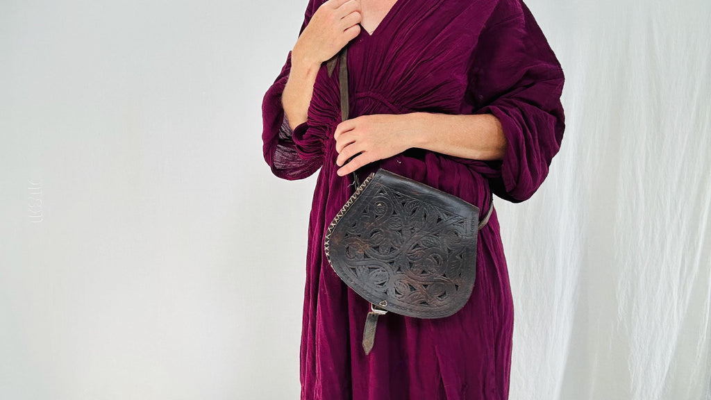 Vtg Moroccan Leather Purse. Adjustable Strap. Handmade in Morocco. 4328