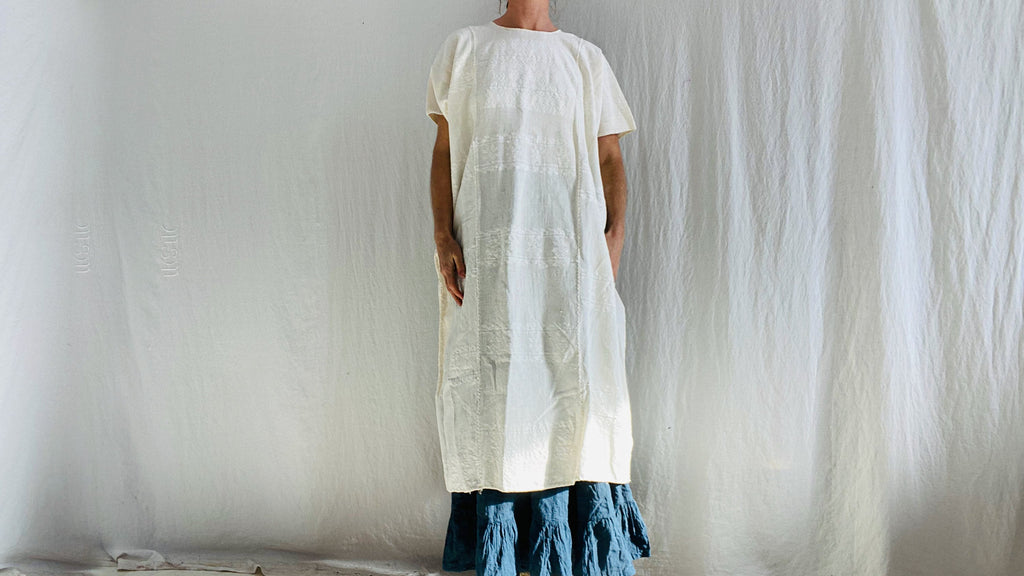 Amuzgo Huipil Dress. White-on-White. Hand-Woven. Guerrero, Mexico.