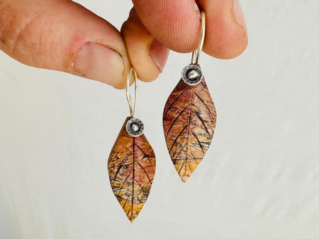 Jasper Leaf Earrings. Sterling Silver Handmade Jewelry. Atelier Aadya. 2254