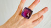 Oversized Faceted Amethyst Cocktail Ring | Handmade Adjustable Sterling Silver | Unique Gemstone Jewelry.