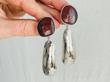 Red Jasper and Silver Earrings. Handcrafted Sterling Silver Jewelry. Made in Mexico. 2190