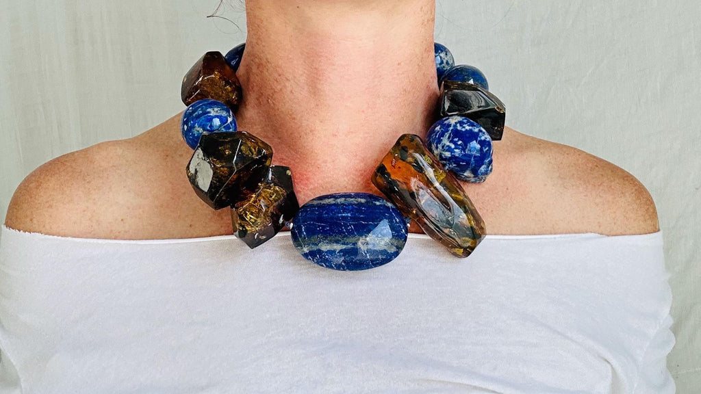 Amber Lapis Necklace. Skully. Mexican Amber. 2645. IN COMPLIANCE with Etsy Regulations