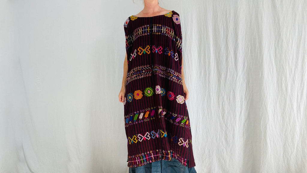 Vintage Guatemala Huipil Dress. Colotenango. Hand Embroidered and Hand Woven. 0395