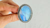 Rainbow Moonstone Cocktail Ring. Maximalist Sterling Silver Jewelry. Strong Flash! 0913