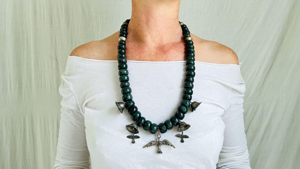 Jade Chachal Beaded Necklace. Guatemalan Jade. 2246