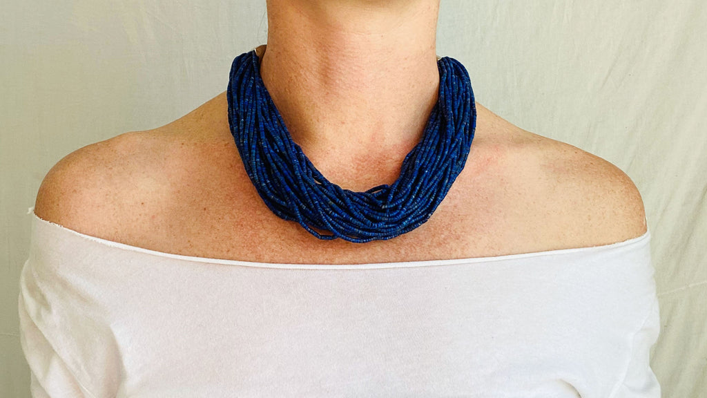 Lapis Lazuli and Karen Silver Necklace. Multi Strand. 1187