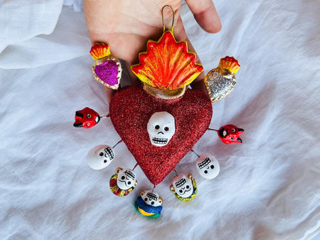 Mexican Heart and Skull Decor. Oaxaca, Mexico. Calaveras y Corazon.