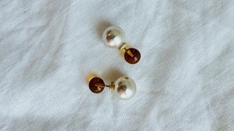 Amber Barbell Earrings. Double Sided. Sterling Silver. 2537