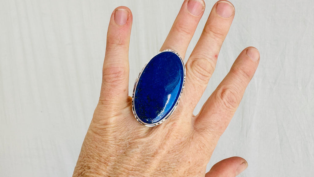 Lapis Lazuli Botanicals Ring. Sterling Silver Handcrafted Jewelry. Size 7. 2710