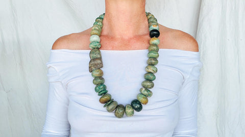 Guatemalita Necklace with Jade and Silver. Replica.